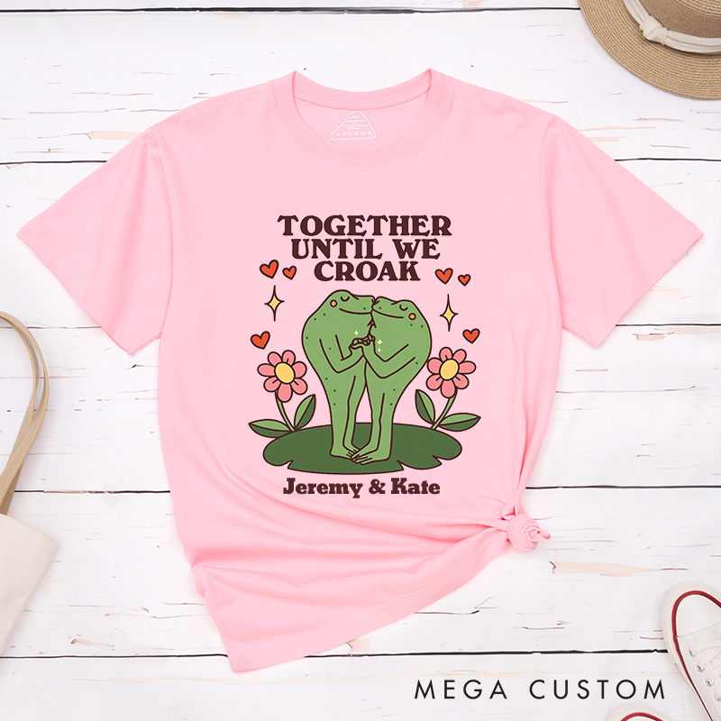 Personalized Couple Frog Together Until We Croak Matching T-Shirt with Name Valentine's Day Frog Kissing T-Shirt for Husband Wife Boyfriend Girlfriend