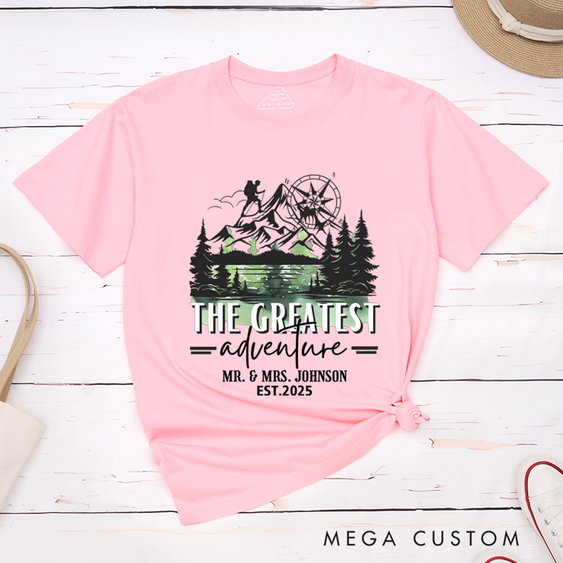 Personalized The Greatest Adventure Mr and Mrs Wedding Couple Classic T-Shirt