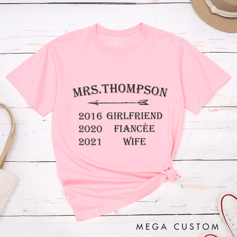 Personalized Mr and Mrs Milestone Journey with Arrow Matching Wedding Couple Classic T-Shirt