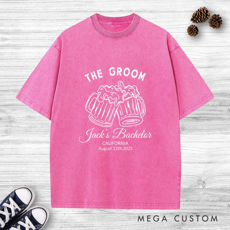 Personalized Groom Squad Bachelor Washed T-Shirt Groomsman Wedding Party T-Shirt Retro Best Man y2k Washed T-Shirts for Men