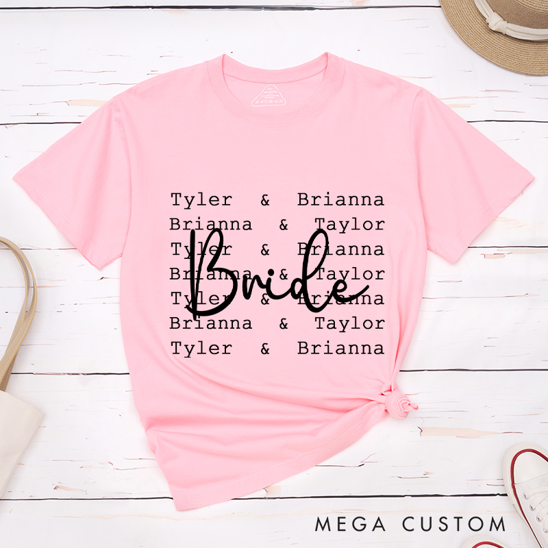 Personalized Modern Repetitive Text Bride and Groom Wedding Couple Classic T-Shirt