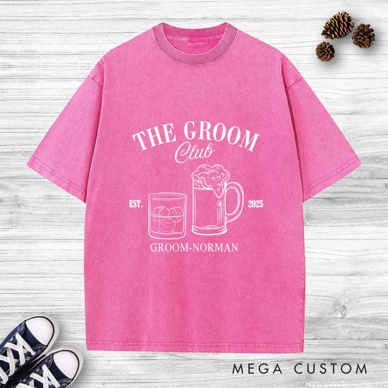 Personalized Groom Club Washed T-Shirt Groomsmen Bachelor Party Favors T-Shirt Retro Groomsman Stag y2k Washed T-Shirts for Best Man
