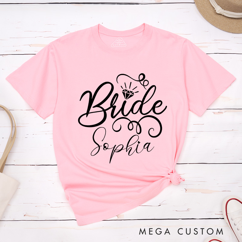 Personalized Bride with Diamond T-Shirt Bride Wedding Day T-Shirt Mrs. Bride Bachelorette Party Gift