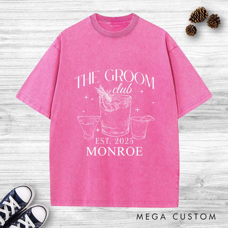 Personalized  Groom Club Washed T-Shirt Groomsmen Bachelor Party T-Shirt Retro Best Man y2k Washed T-Shirts for Men