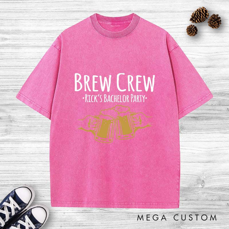 Personalized Brew Crew Bachelor Washed T-Shirt Groom Groomsmen Bachelor Party Favors Shirts Retro y2k Washed T-Shirt for Best Man