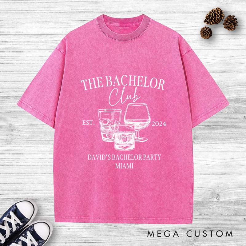 Personalized Groom Bachelor Washed T-Shirt Groomsmen Wedding Party Favors Whiskey Shirts Retro y2k Washed T-Shirt for Best Man