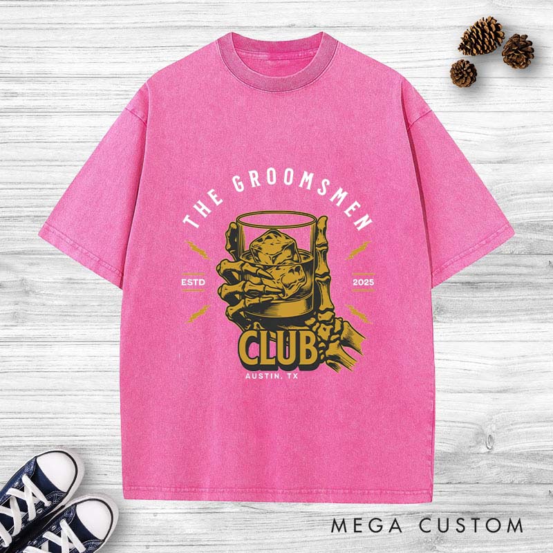 Personalized Groom Club Bachelor Washed T-Shirt Wedding Party Favors Shirt for Men Retro Best Man y2k Washed T-Shirt