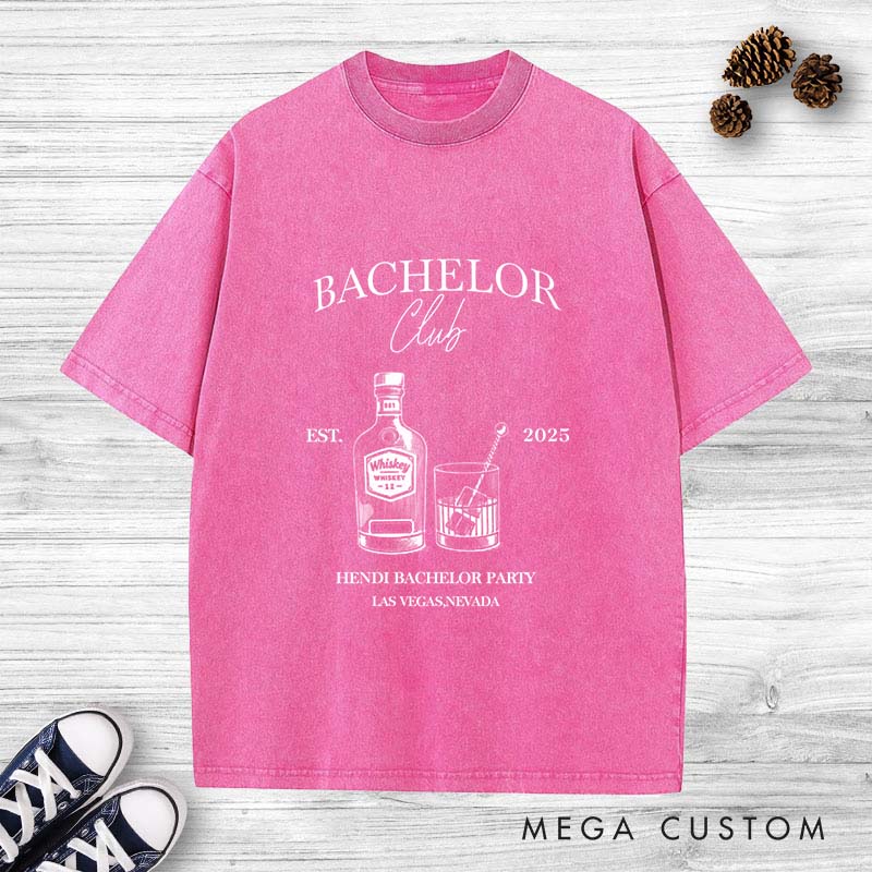 Personalized Bachelor Club Washed T-Shirt Groom Groomsman Wedding Party Favors Shirt for Men Retro Best Man y2k Washed T-Shirt