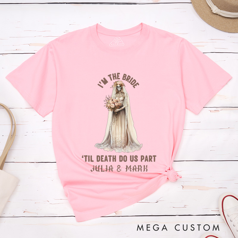 Personalized Retro Til Death Do Us Part Skeleton Bride and Groom Matching Wedding Couple Classic T-Shirt