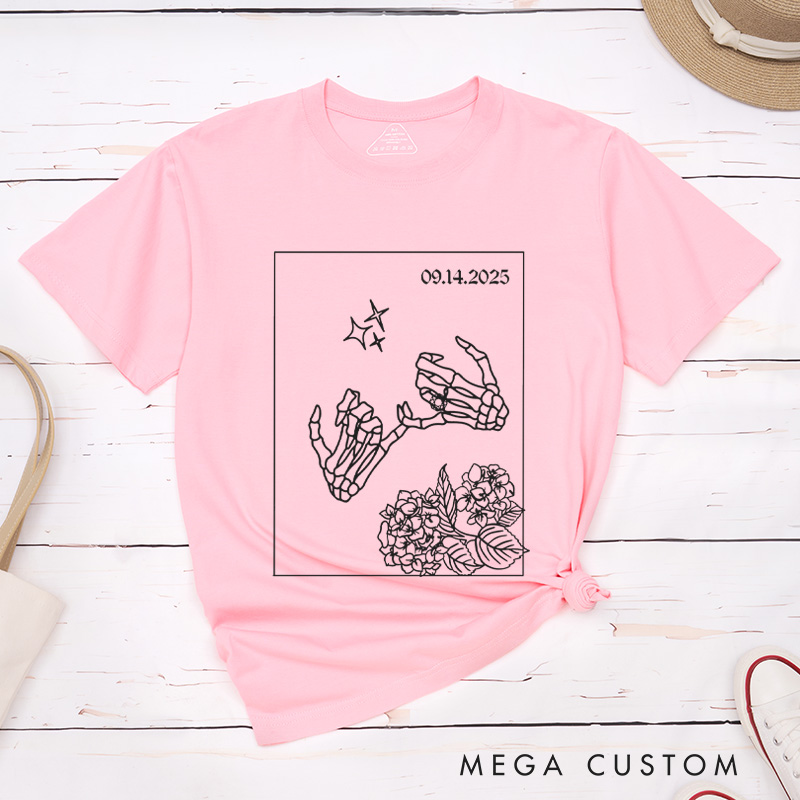 Personalized Unique Skeleton Finger Hooks and Floral Wedding Couple Classic T-Shirt
