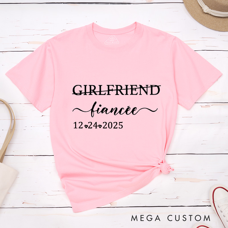 Personalized Elegant Girlfriend to Fiancée and Boyfriend to Fiancé with Date Engagement Couple Classic T-Shirt