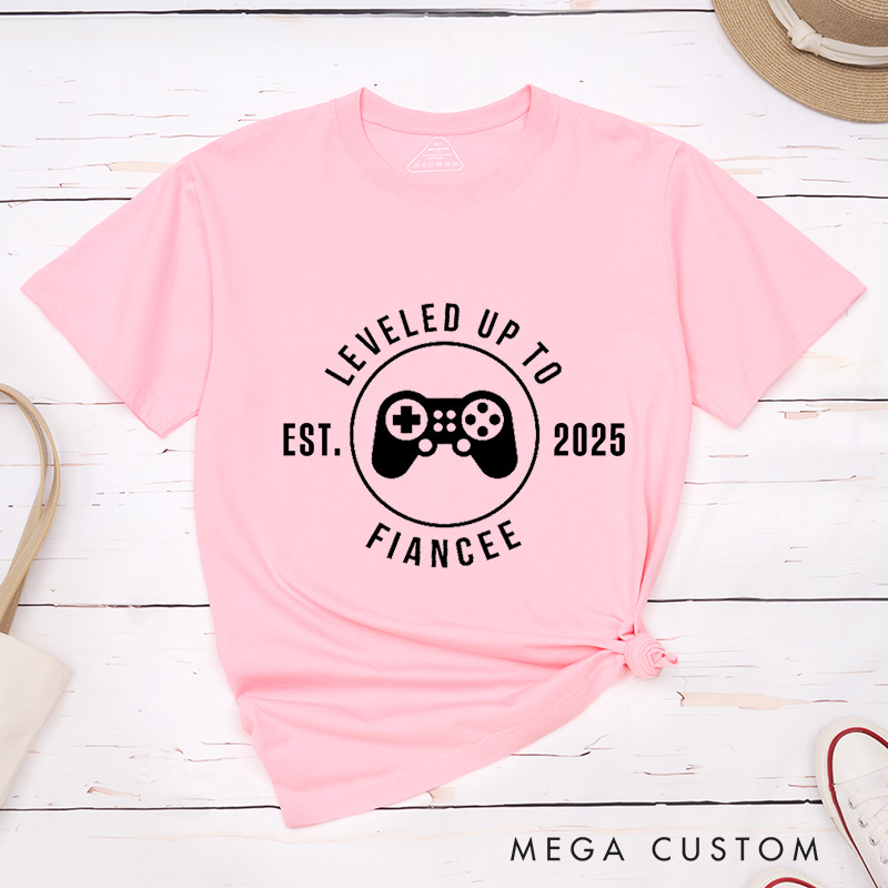Personalized Leveled Up to Fiancée and Fiancé with Gaming Controller Engagement Couple Classic T-Shirt