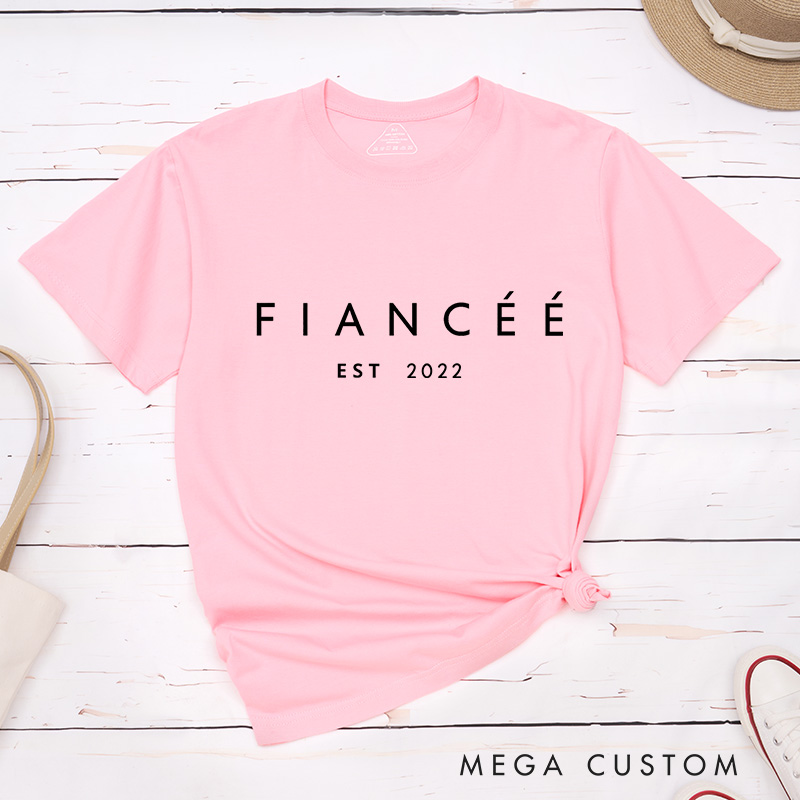 Personalized Minimaliest Fiancée and Fiancé with Year Engagement Couple Classic T-Shirt