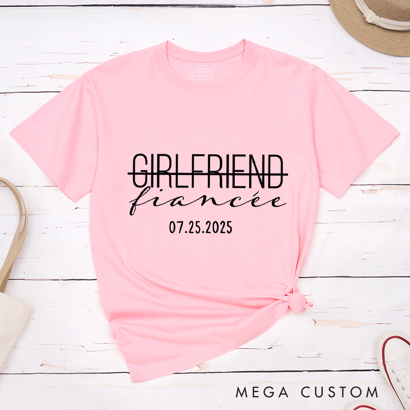 Personalized Modern Girlfriend to Fiancée and Boyfriend to Fiancé with Date Engagement Couple Classic T-Shirt