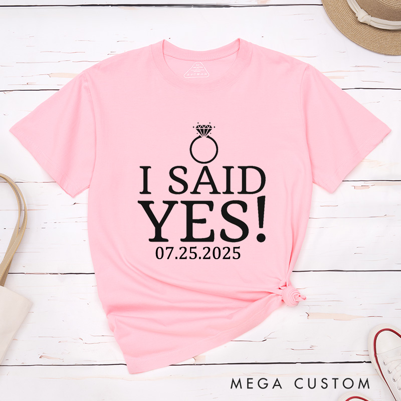 Personalized Elegant I Asked and I Said Yes Engagement Announcement Engagement Couple Classic T-Shirt