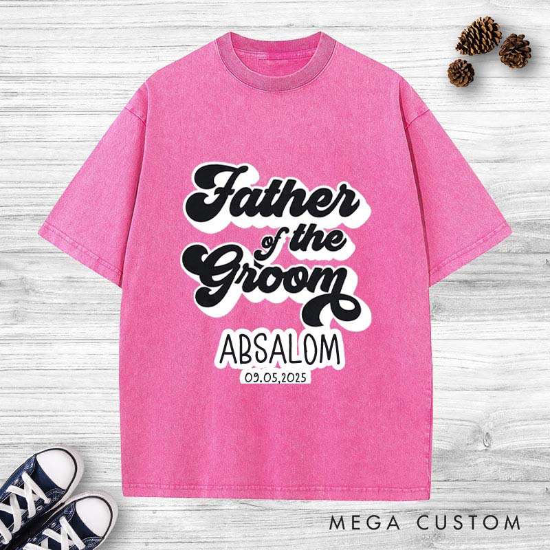 Personalized Father of the Groom Washed T-Shirt Groom Dad Bachelor T-Shirt Vintage Best Man y2k Washed Tees for Men