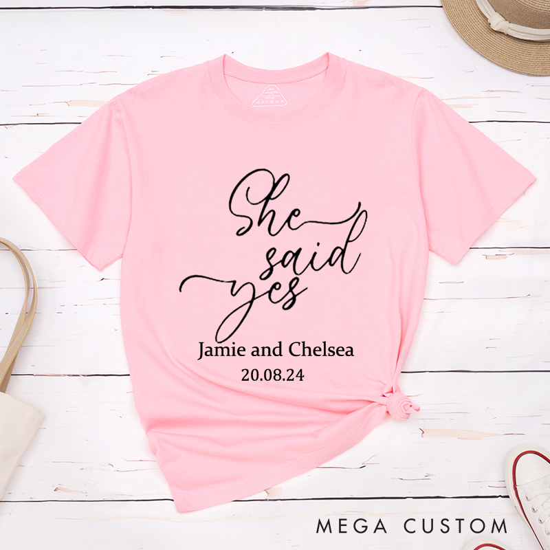 Personalized He Asked and She Said Yes Engagement Couple Classic T-Shirt