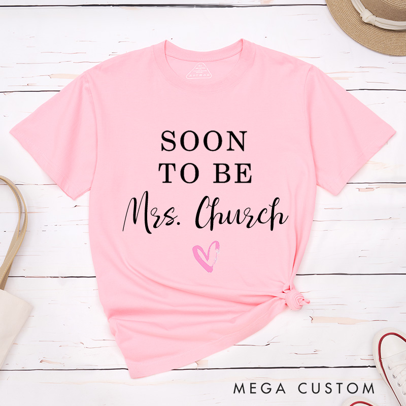 Personalized One Lucky Mr and Soon To Be Mrs with Heart and Bow Tie Engagement Couple Classic T-Shirt