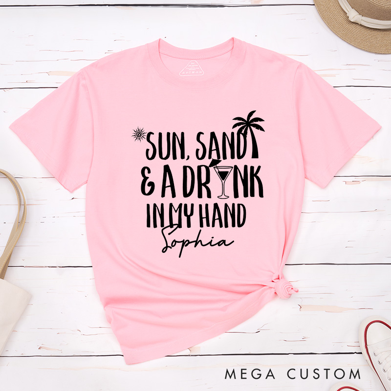 Personalized Bride Sun Sand and A Ring on My Hand Matching T-Shirt Bridesmaid T-Shirt Bride's Crew T-Shirt Bachelorette Party Gift