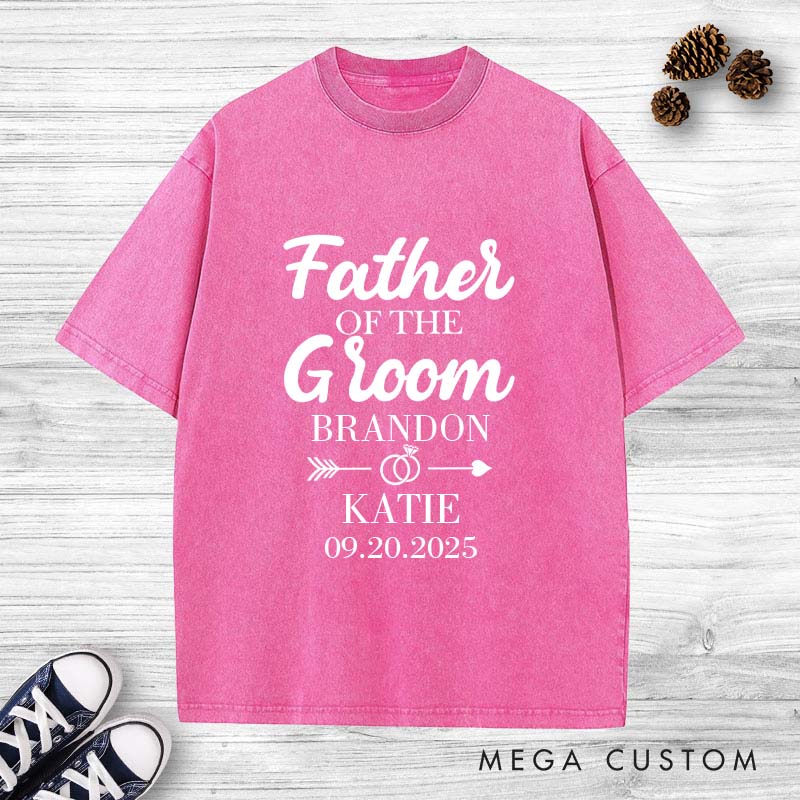 Personalized Father of the Groom Washed T-Shirt Groom Dad Wedding Shirt Vintage Groom Father Bachelor Party Shirts Retro FOB Washed Tees