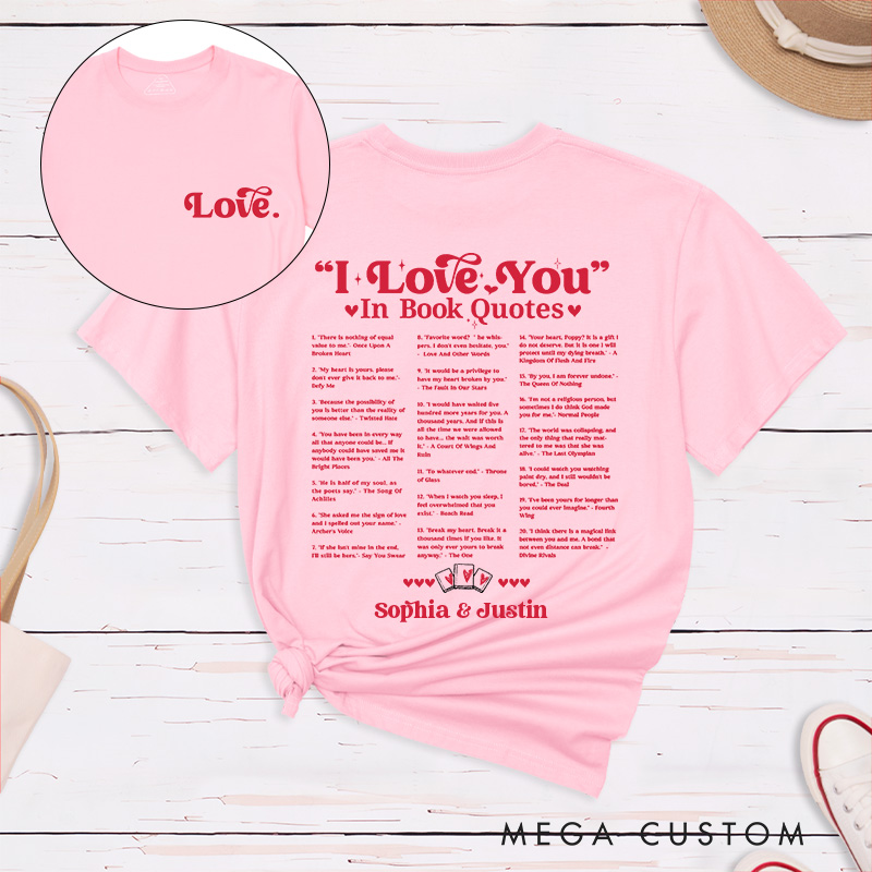 Personalized Couple I Love You in Book Quotes Matching T-Shirt Valentine's Day T-Shirt for Husband Wife Boyfriend Girlfriend Gift for Hubby Wifey