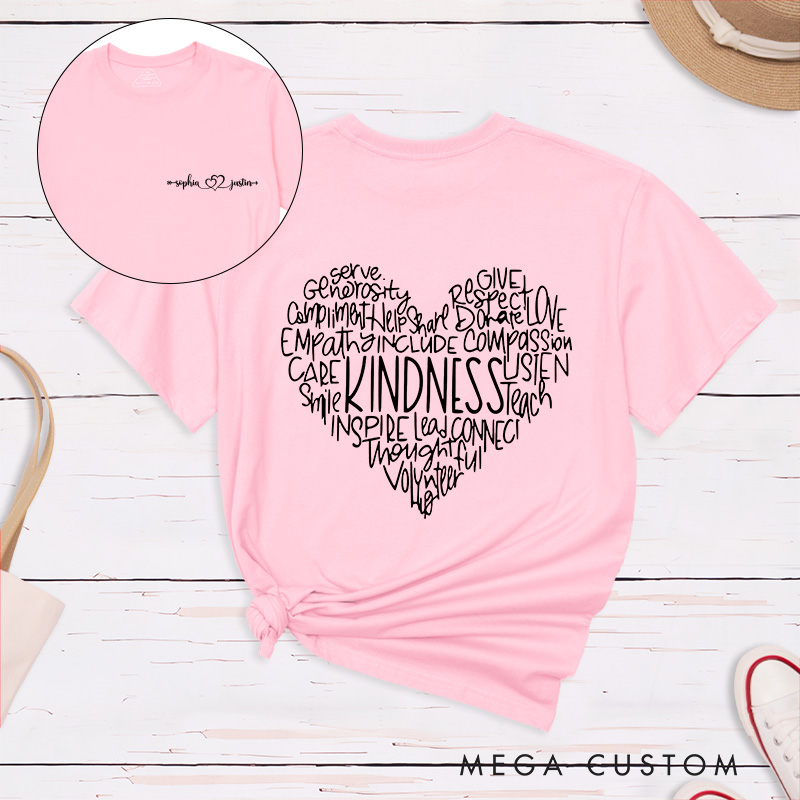 Personalized Couple Kindness and Love Matching T-Shirt Valentine's Day Heart-Shaped Word T-Shirt for Husband Wife Boyfriend Girlfriend Gift