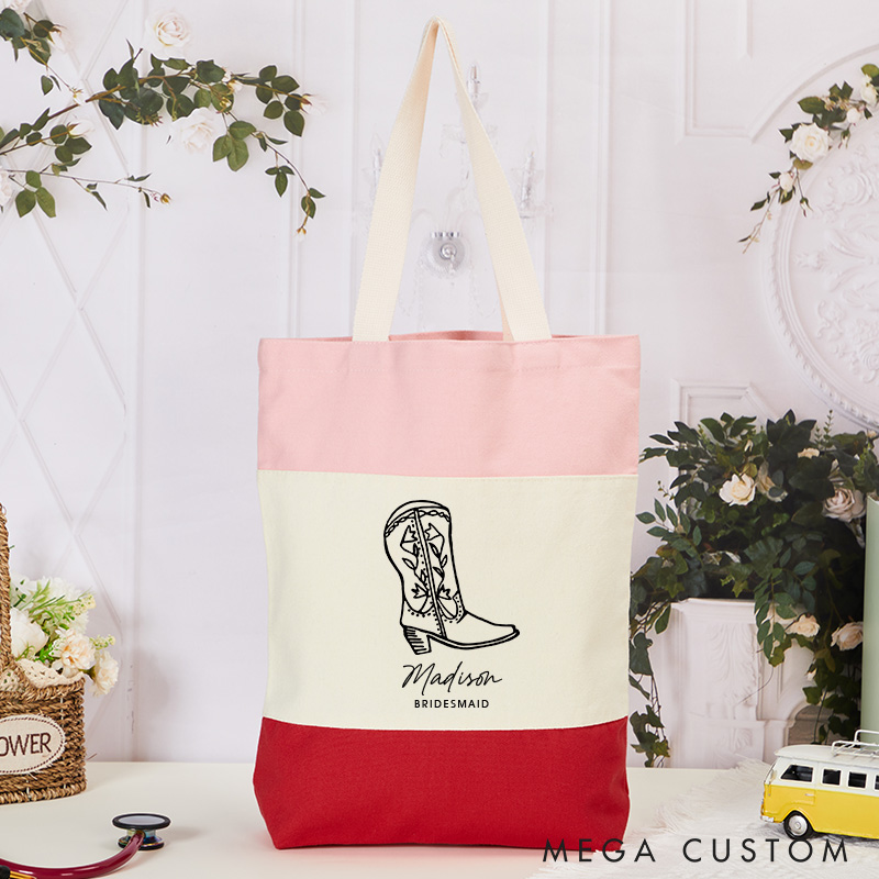 Personalized Bridesmaid  Cowgirl Boots Tote Bags Nashville Bachelorette Bag for Bride