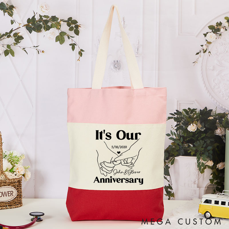 Personalized Couple Anniversary Bag for Boyfriend Girlfriend Named Canvas Tote Bag for Her Him