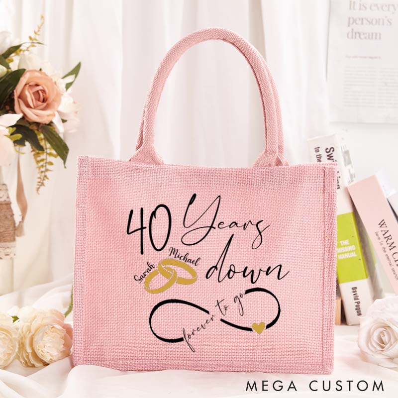 Personalized Anniversary Burlap Bag Couple 40th Anniversary Tote Bag with Name