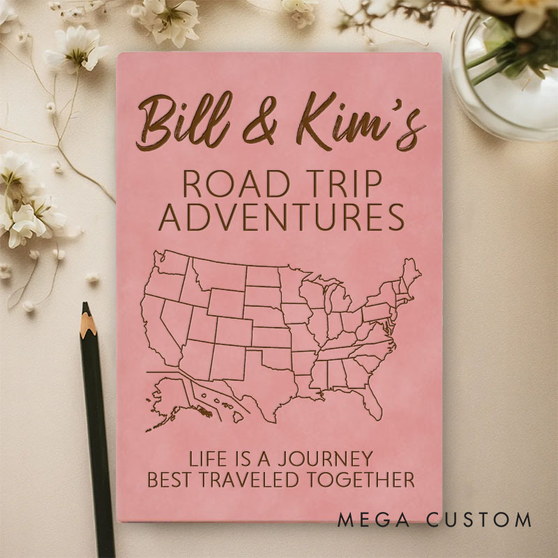 Personalized Couple Road Trip Adventures Journal Notebook 50 States Map Notebook for Husband Wife
