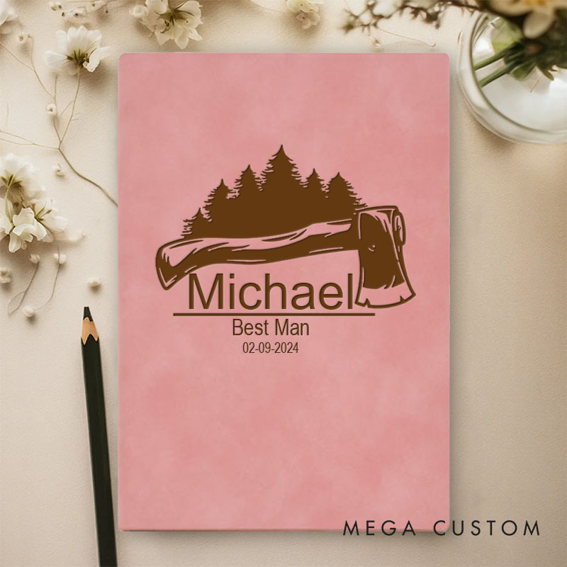 Personalized Men's Engraved Leather Journal Notebook Groomsman Proposal Notebook Wedding Party Gift