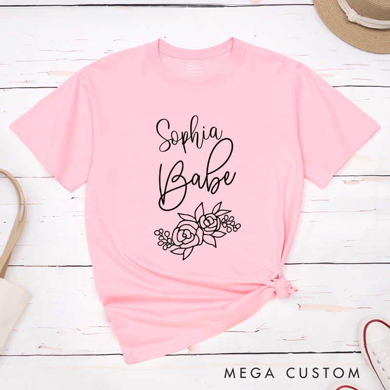 Personalized Bride Flower Matching T-Shirt Babe Floral T-Shirt Wedding Bridesmaid T-Shirt Bachelorette Party Gift