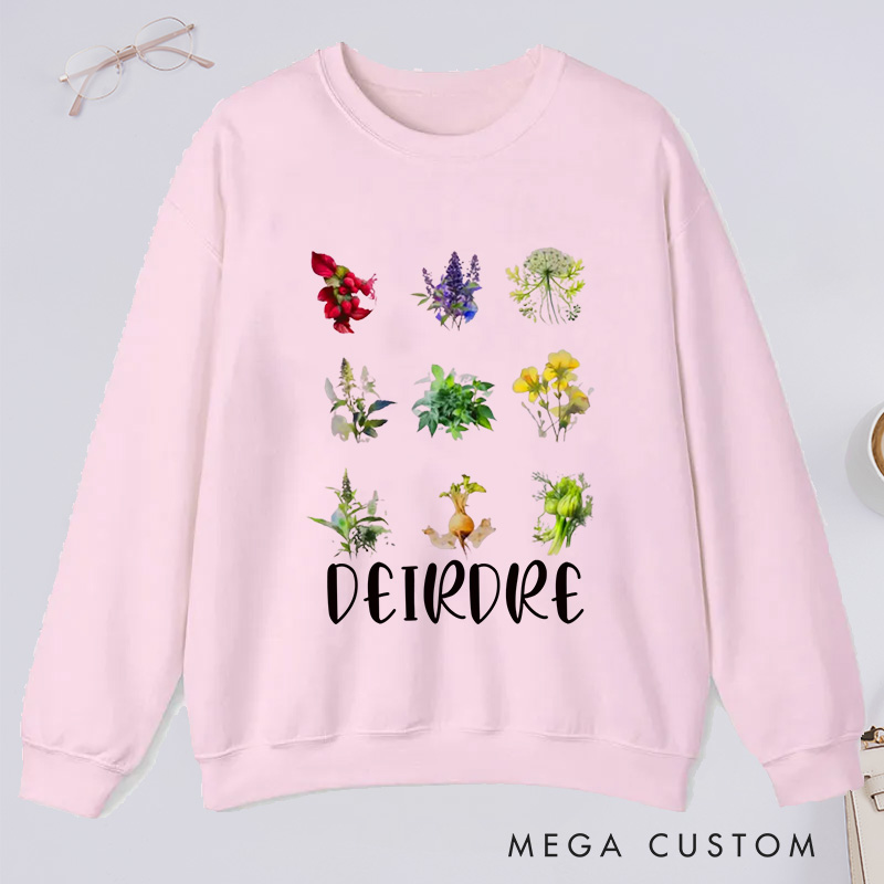 Personalized Women's Reproductive Health Herbs Classic Sweatshirts with Name Plant Lover Gift Gardening Gift for Gardener Gift