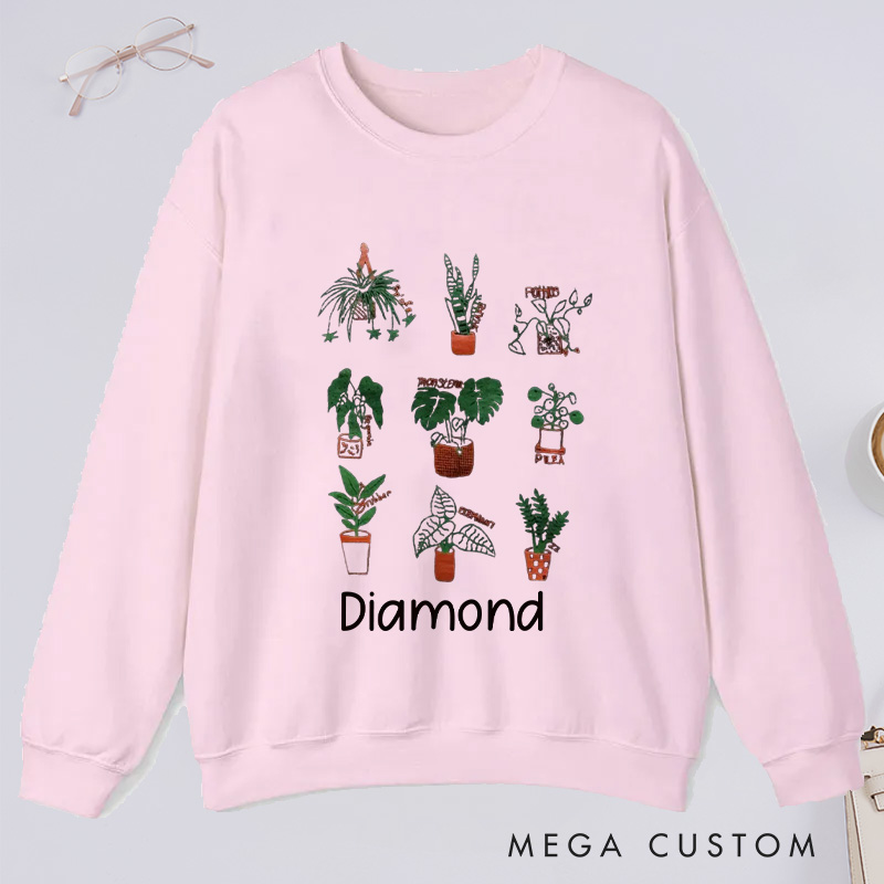 Personalized Plant Classic Sweatshirts with Name Plant Screen Printed Gardener Sweatshirt Plant Lover Gift Gardening Lover Gift for Gardener Gift