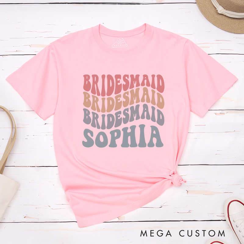 Personalized Wave Bride Matching T-Shirt with Nmae Bridesmaid T-Shirt Wedding Day T-Shirt Bachelorette Party Gift