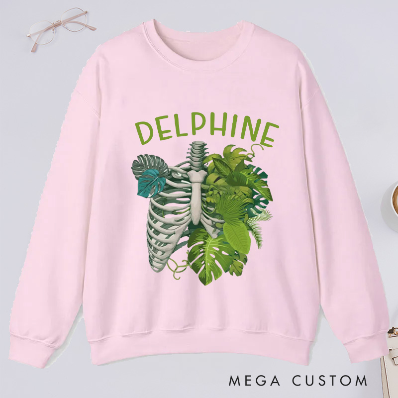 Personalized Skeleton Plant Classic Sweatshirts Monstera Sweatshirt Gardener Sweatshirt with Name Plant Lover Gift Gardening Gift Gardener Gift