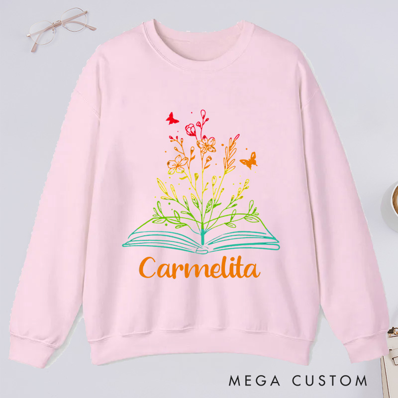 Personalized Book Flower Classic Sweatshirts Library Sweatshirt Bookish Sweatshirt with Name Book Lover Gift Librarian Gift Reading Gift