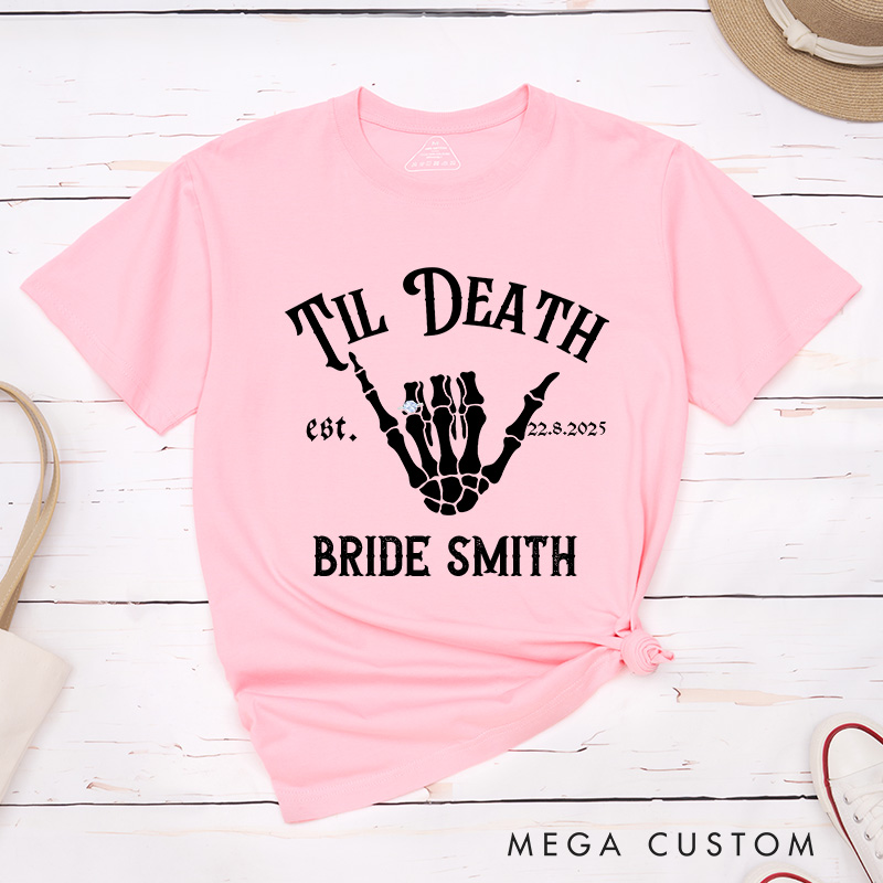 Personalized Bride with Diamond Skull Gesture T-Shirt Bride Wedding Day T-Shirt Mrs. Bride Bachelorette Party Gift