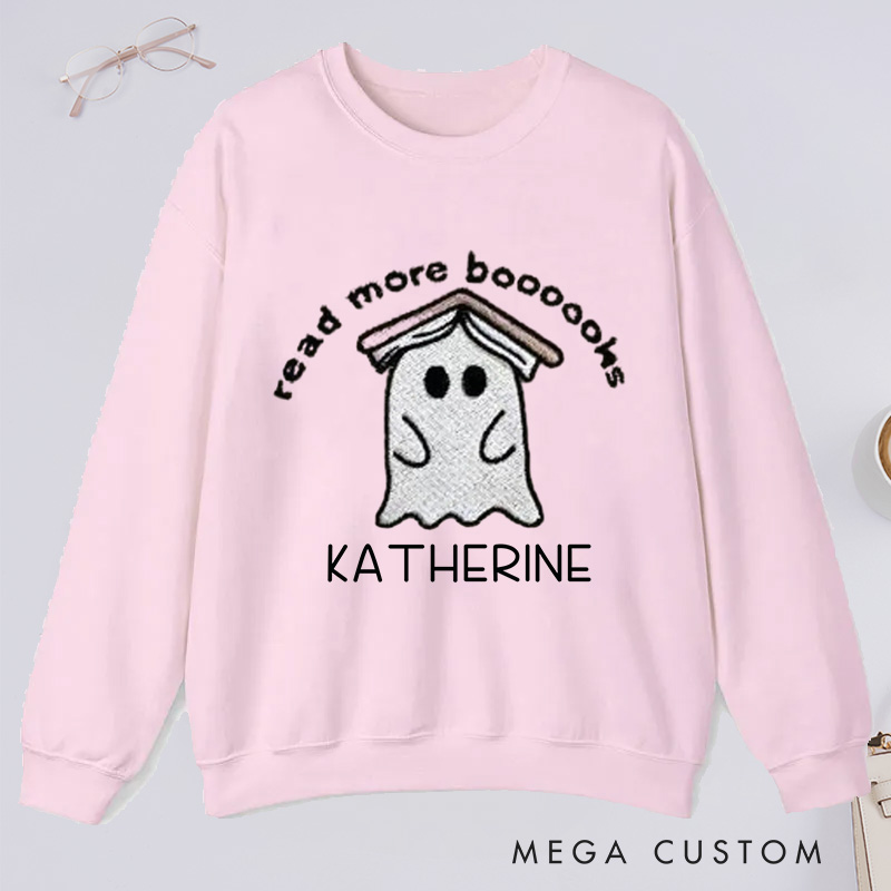 Personalized Ghost Book Classic Sweatshirts Fall Spooky Season Sweatshirt Reading Ghost Sweatshirt Book Lovers Gift Halloween Gift