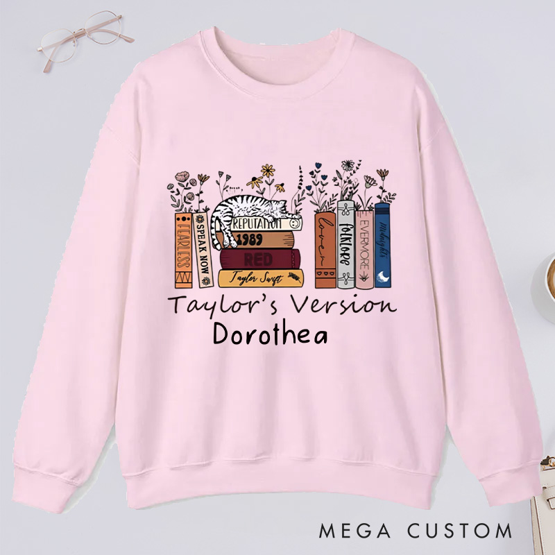 Personalized Book Flower and Cat Classic Sweatshirts Bookish Sweatshirts with Name Book Lovers Gift For Librarian Gift Reading Gift