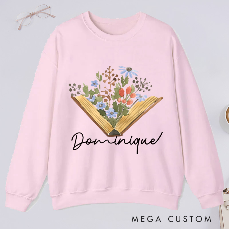 Personalized Wildflowers Book Classic Sweatshirts Custom Sweatshirts with Name Book Lovers Gift For Bookworms Gift Reading Gift Librarian Gift