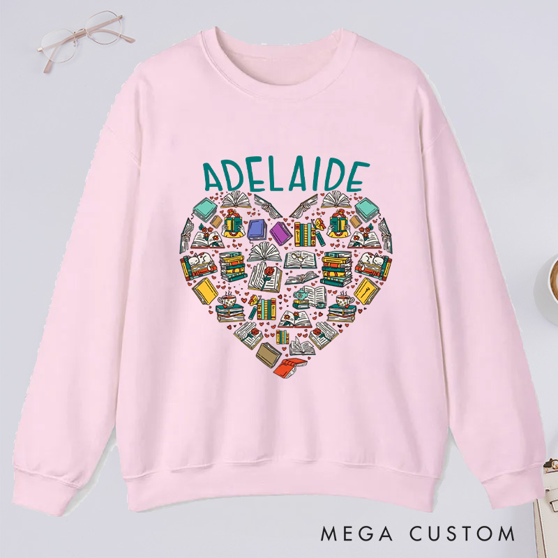 Personalized Books Heart Classic Sweatshirts Bookish Sweatshirt with Name for Book Lover Gift Librarian Gift Reading Gift Reader Gift