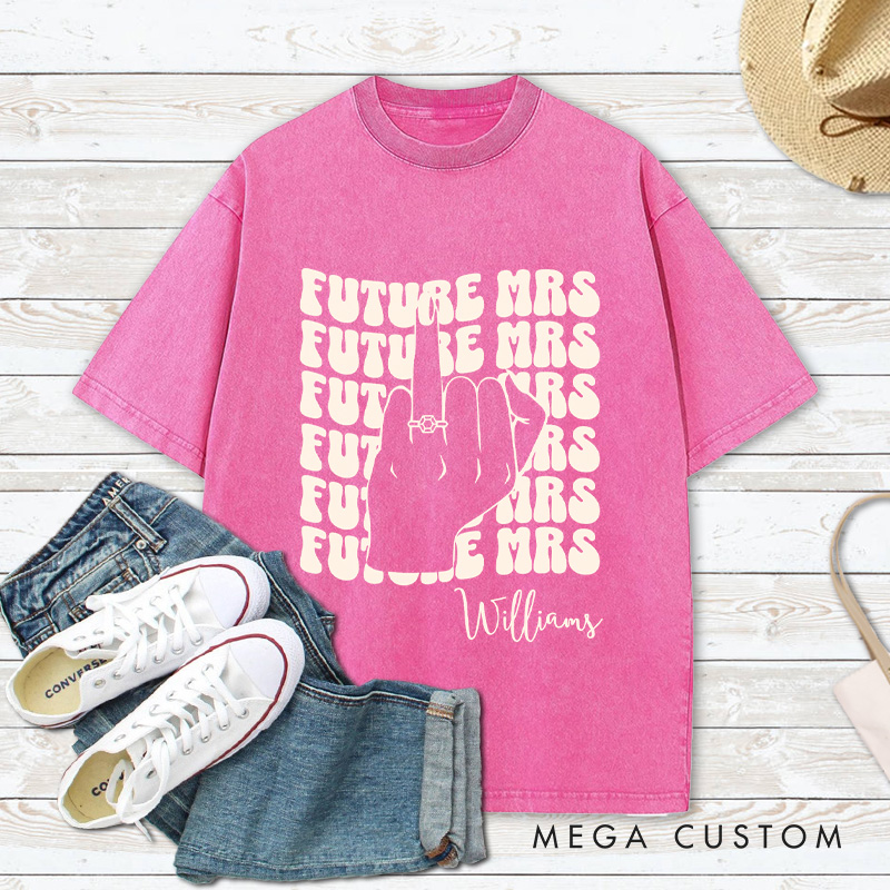 Personalized in My Engagement Era Washed T-Shirt for Fiancee