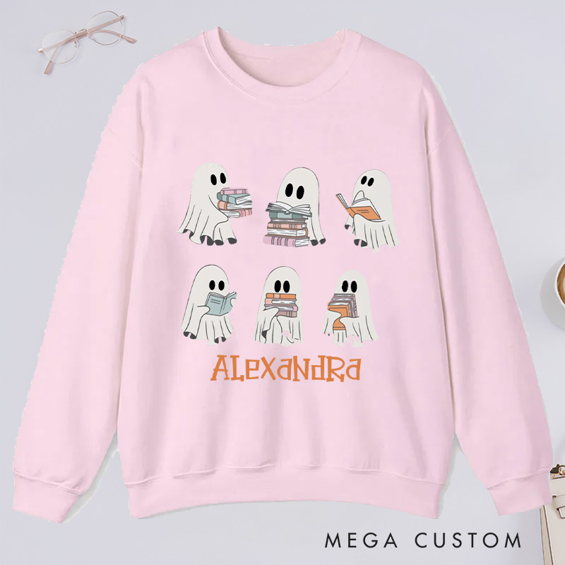 Personalized Reading Ghost Classic Sweatshirts, Custom Reading Sweatshirt with Name Book Lover Gift Librarian Gift Reader Gift Bookish Gift