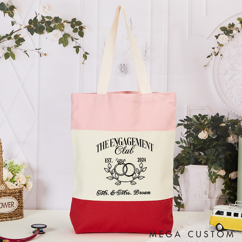 Personalized the Engagement Club Ring and Branches Tote Bag for Engagement Couple