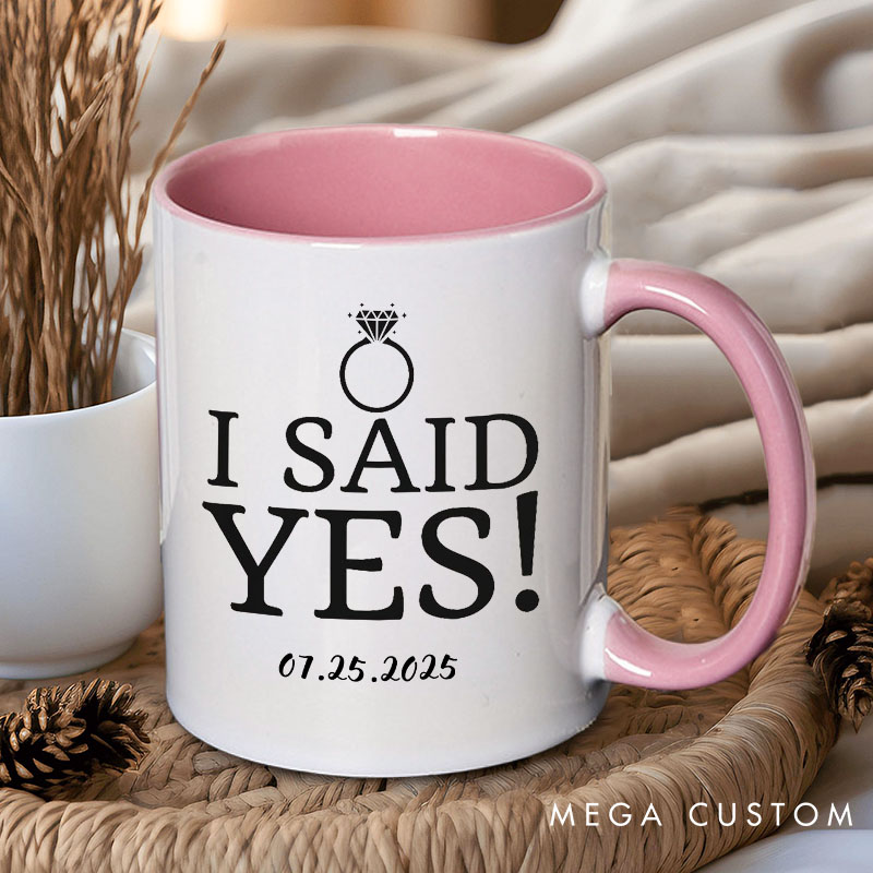 Personalized I Asked and I Said Yes Two Tone Color Mugs for Engagement Couple