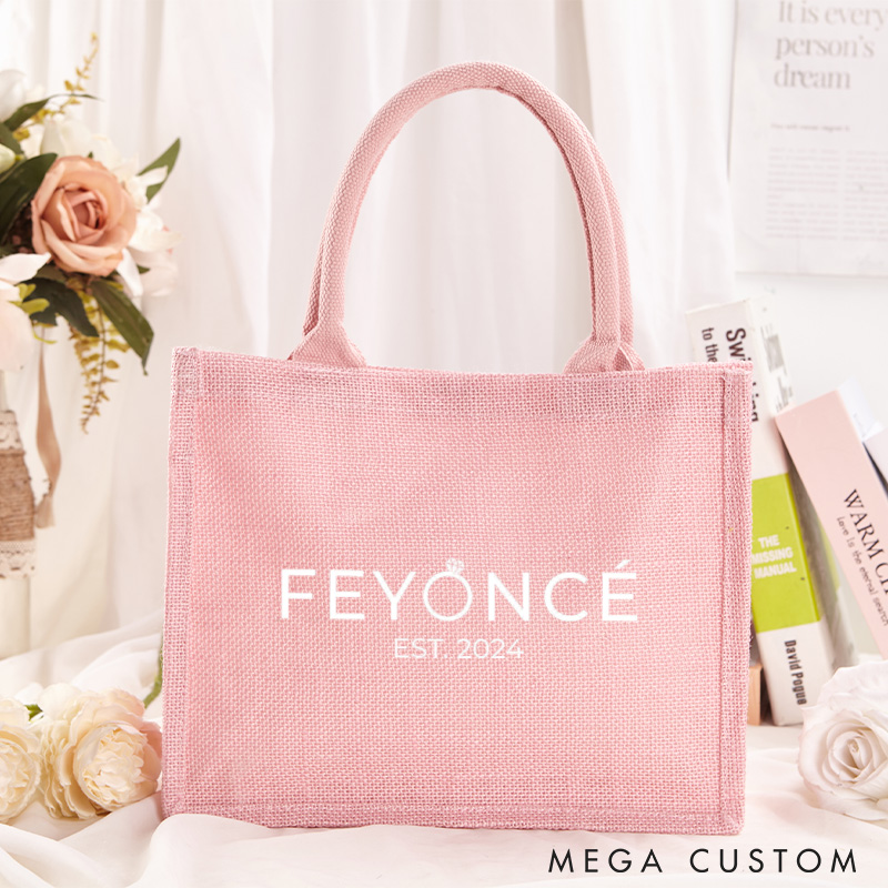 Personalized Funny Feyonce Colorful Burlap Tote Bag for Fiancee