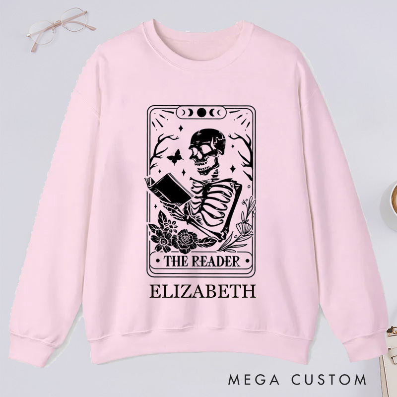 Personalized The Reader Tarot Card Printing Classic Hoodies Custom Book Lover Hoodies with Name Librarian Gift Reading Gift