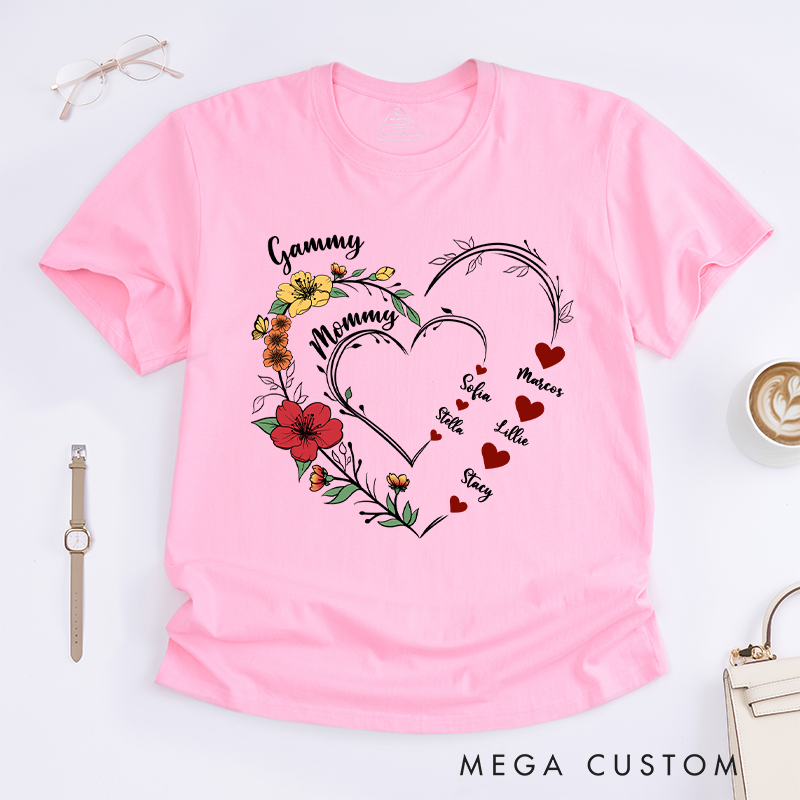 Personalized Sweethearts Flower Classic T-Shirt Gifts for Mom Grandma