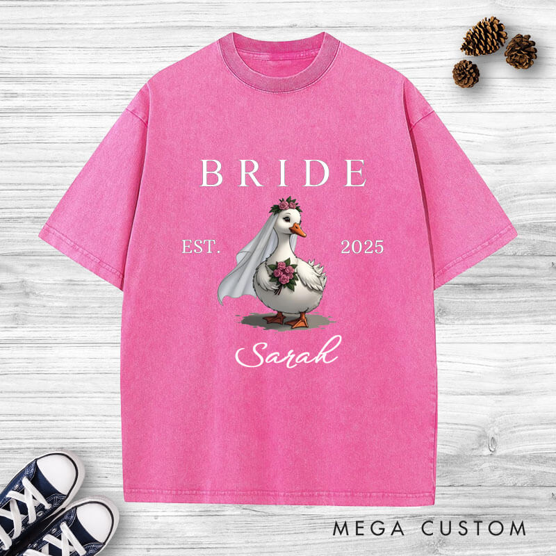 Personalized Bride and Groom Silly Goose Matching Wedding Couple Washed T-Shirt